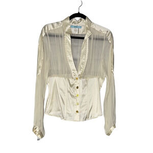Marciano by Guess Woman's Long Sleeve cream Silk Blouse